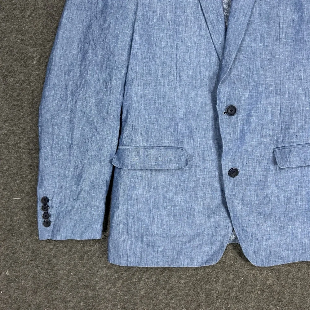 100% Linen Blazer Jacket Men's 38L Blue Slim Fit Bar III Beach Wedding Summer